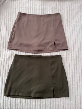Women's Mini Skort with Front Slit - Tan and Olive